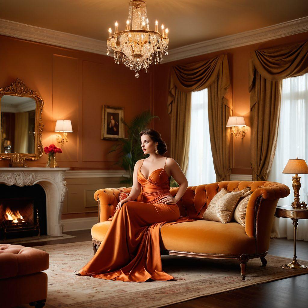 A captivating scene featuring diverse real women exuding sensuality and confidence, elegantly posed in a luxurious, dimly lit room. Lush fabrics and soft lighting emphasize their natural beauty, highlighting their curves and individuality. Incorporate elements like tasteful art and plush furnishings to enhance allure. The overall atmosphere should evoke a sense of empowerment and intrigue. super-realistic. warm colors. soft focus.